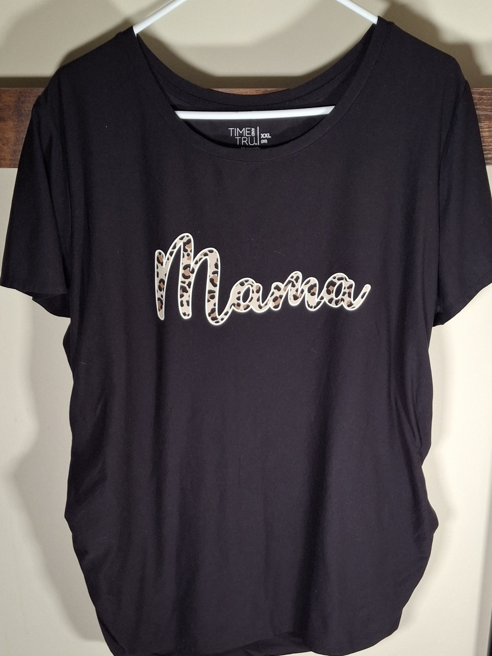 Time and Tru Black Tee with Leopard 'Mama' Script